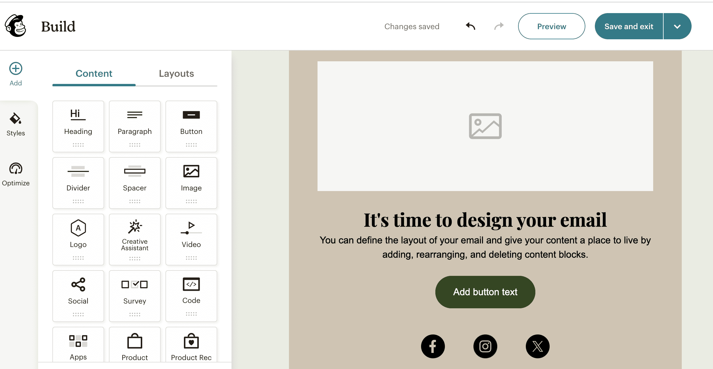 Builders sub-pattern — email editor canvas